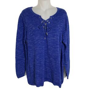 Marc New York by Andrew Marc Performance Women Top 1X Tie Neck Blue Long Sleeve